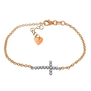 0.18 Carat 14K Solid Rose Gold Cross Bracelet Natural Diamond