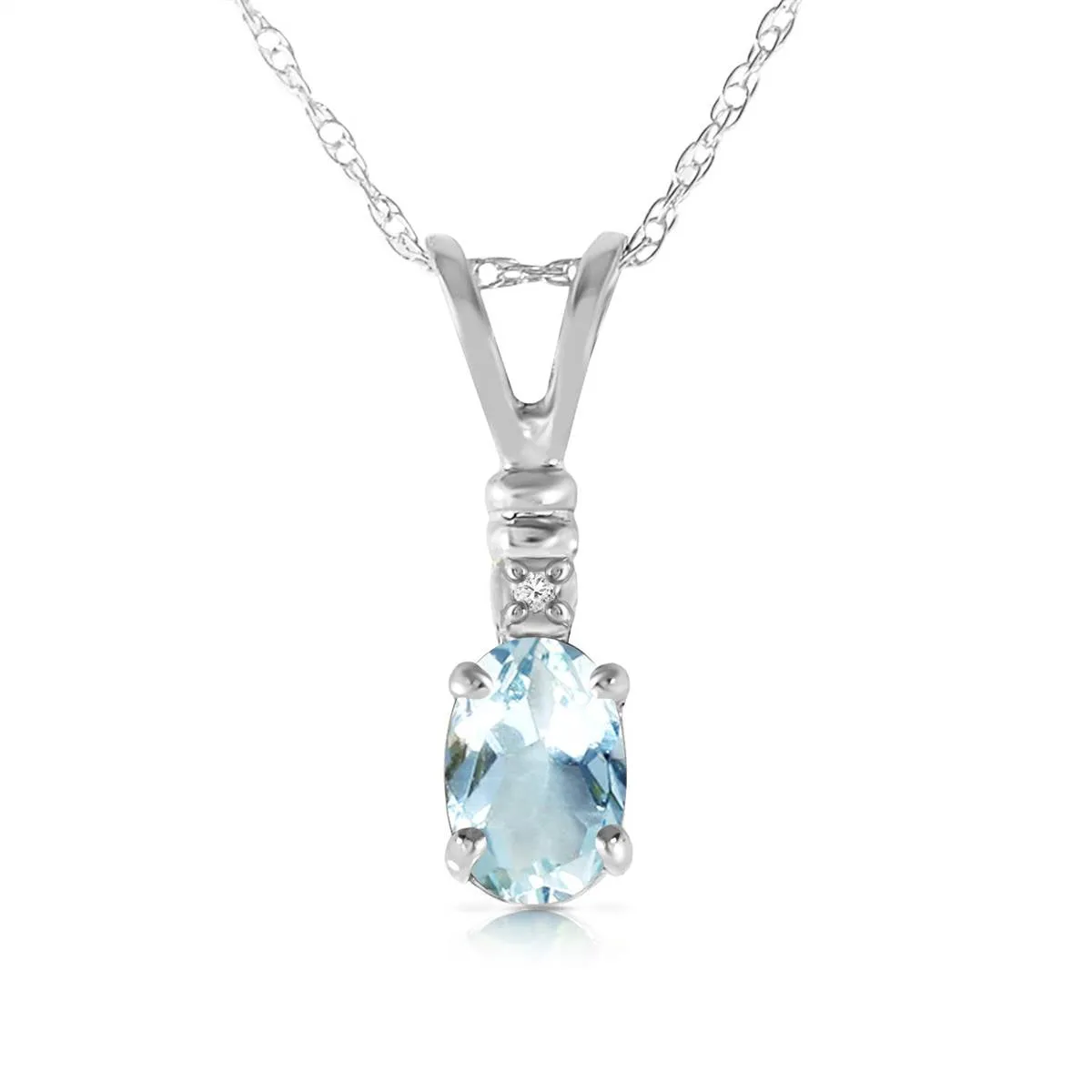 0.46 Carat 14K Solid White Gold Another Victory Aquamarine Diamond Necklace