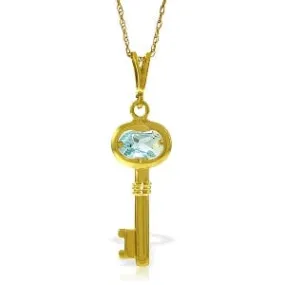 0.5 Carat 14K Solid Yellow Gold Key Charm Necklace Aquamarine