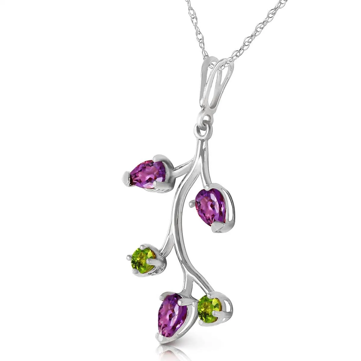 0.95 Carat 14K Solid White Gold Done It All Amethyst Peridot Necklace