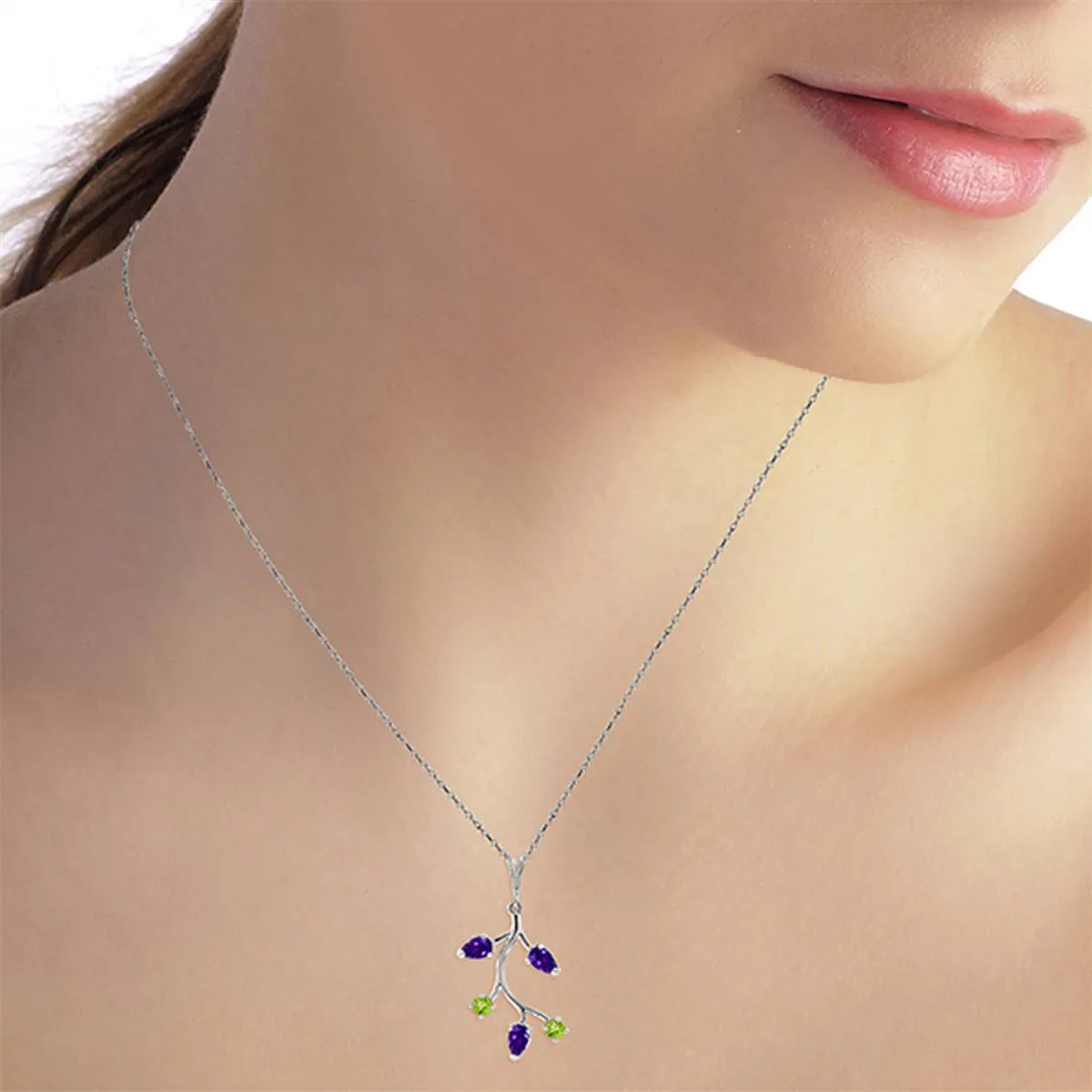 0.95 Carat 14K Solid White Gold Done It All Amethyst Peridot Necklace