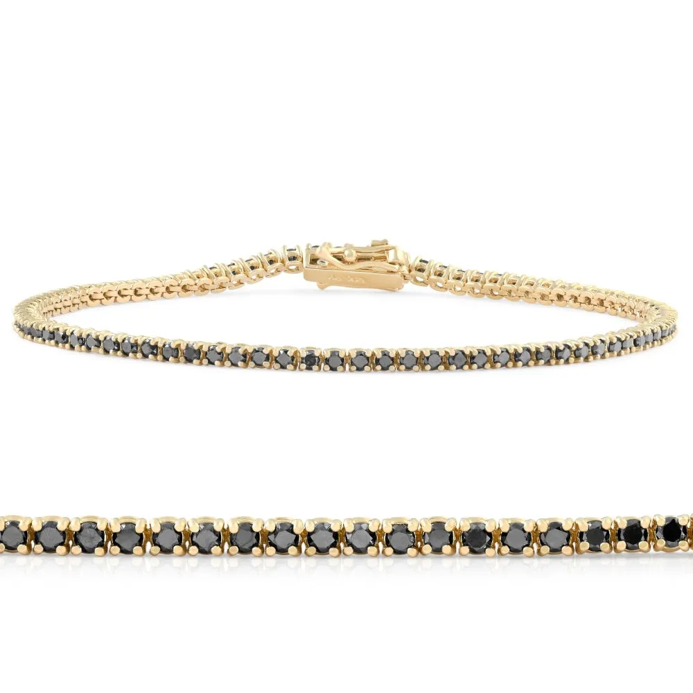 1 3/4 Ct TW Black Diamond Tennis Bracelet 14k Yellow Gold 7"