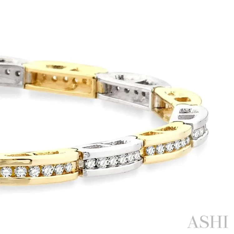 1 Ctw Channel Set Round Cut Diamond Bridge Bracelet in 14K White and Yellow Gold