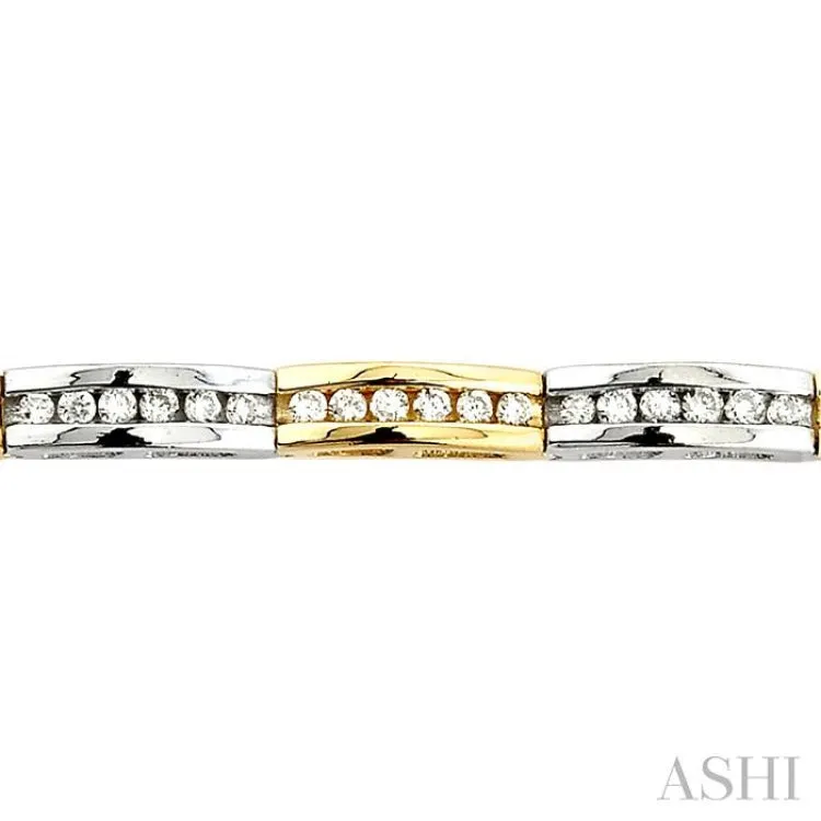 1 Ctw Channel Set Round Cut Diamond Bridge Bracelet in 14K White and Yellow Gold