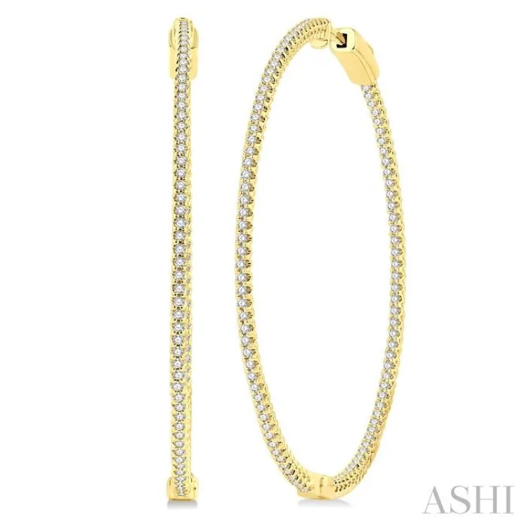 1 Ctw Inside-Out Round Cut Diamond 1 3/4 Inch Hoop Earrings in 14K Yellow Gold