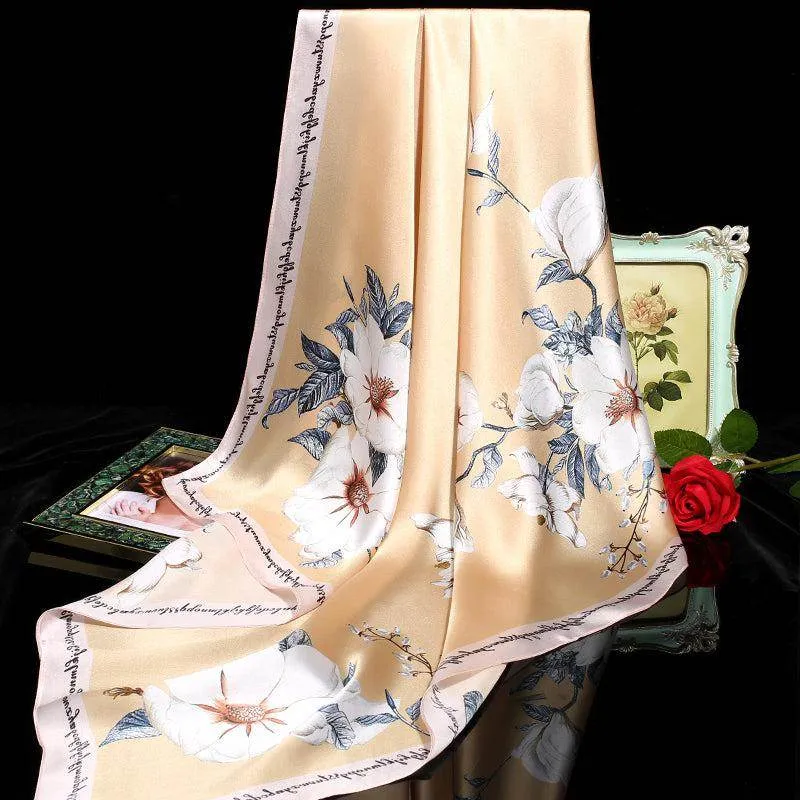 100% Mulberry Silk Floral Silk Square Scarf  90x90cm