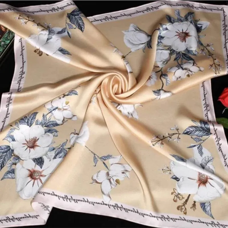 100% Mulberry Silk Floral Silk Square Scarf  90x90cm