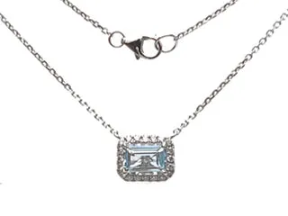 1.03carat Aquamarine Center with Diamond Halo East - West Set Solitaire Pendant Necklace