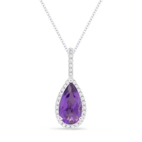 1.04Ct Amethyst 16"pendant Necklace In 14K White Gold