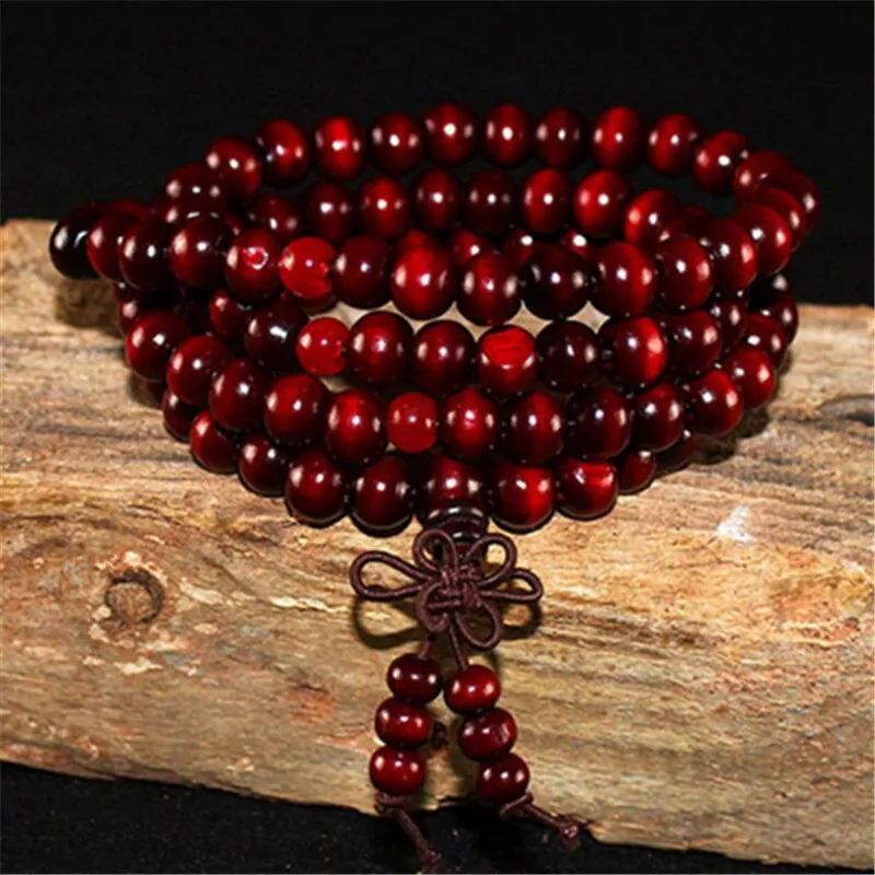 108 Wood Beads Lotus OM Tibetan Buddhist Mala