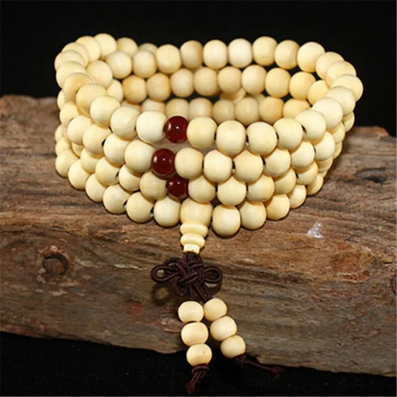 108 Wood Beads Lotus OM Tibetan Buddhist Mala