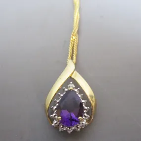 10K Amethyst Pendant On 9K Chain Necklace Vintage c1980