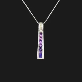 10K White Gold Diamond Amethyst Ombre Pendant Necklace