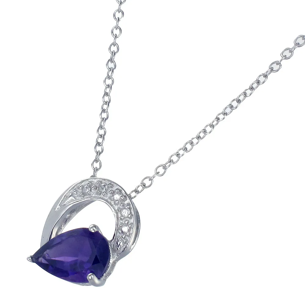 1.10 cttw Purple Amethyst Pendant Necklace .925 Sterling Silver 9x6 MM Pear