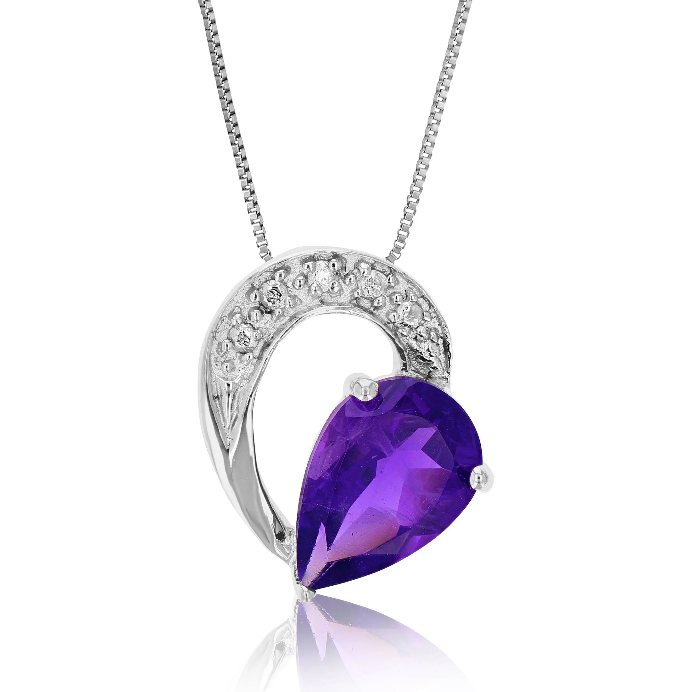 1.10 cttw Purple Amethyst Pendant Necklace .925 Sterling Silver 9x6 MM Pear