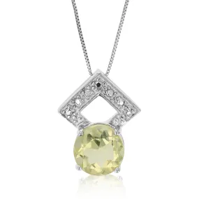 1.20 cttw Lemon Quartz Pendant Necklace .925 Sterling Silver Rhodium 7 MM Round