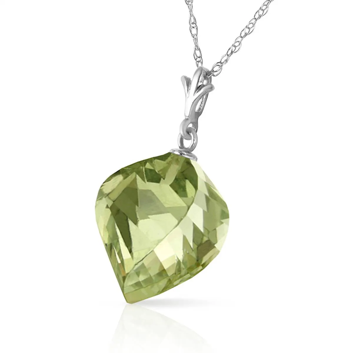 13 Carat 14K Solid White Gold Necklace Twisted Briolette Green Amethyst