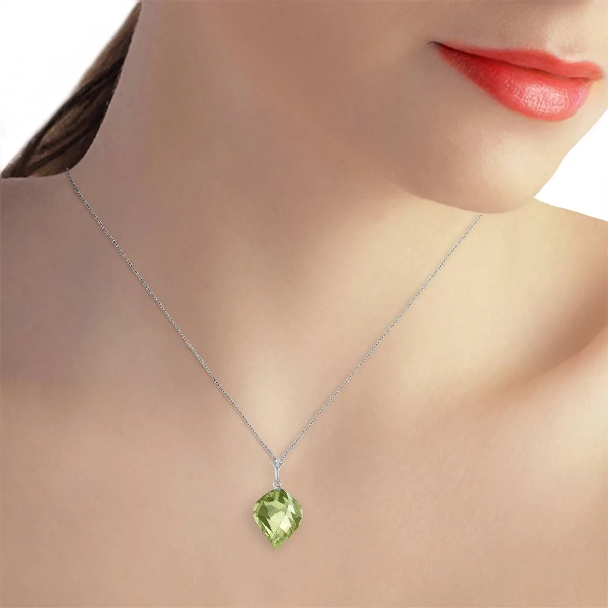 13 Carat 14K Solid White Gold Necklace Twisted Briolette Green Amethyst