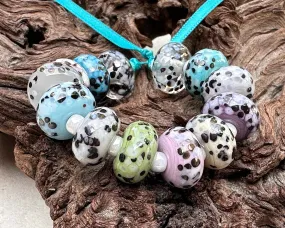 13 Speckled Pastel Lampwork Beads Mix SRA