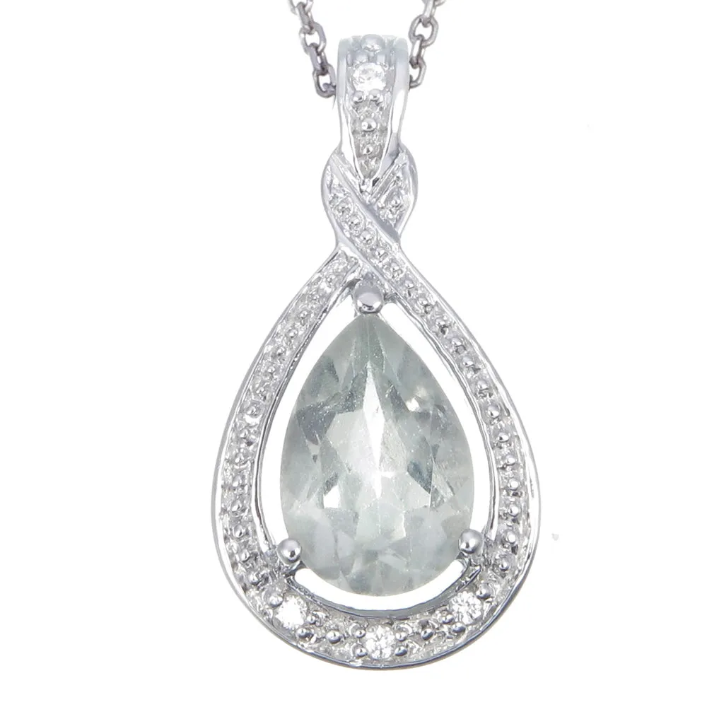 1.35 cttw Green Amethyst Pendant Necklace .925 Sterling Silver 10x7 MM Pear