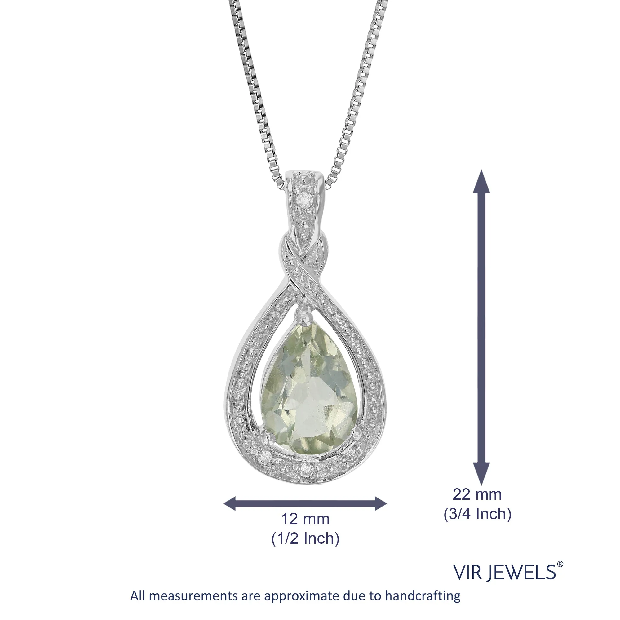 1.35 cttw Green Amethyst Pendant Necklace .925 Sterling Silver 10x7 MM Pear