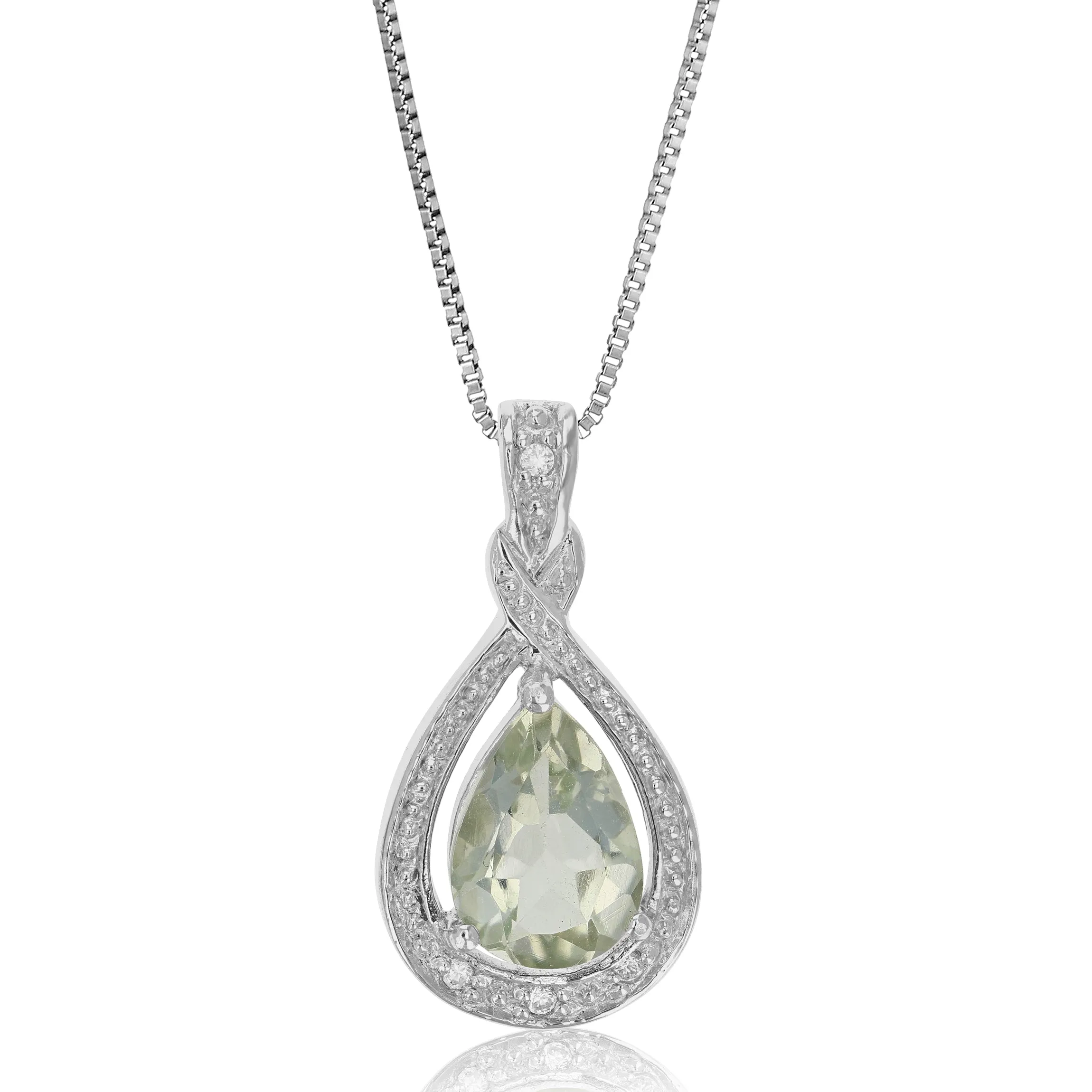 1.35 cttw Green Amethyst Pendant Necklace .925 Sterling Silver 10x7 MM Pear