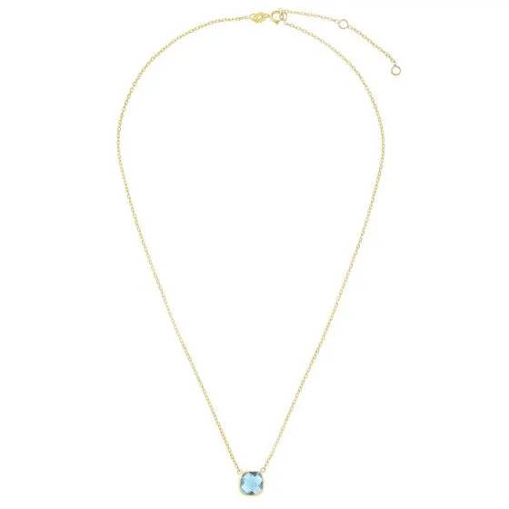 14K Gold Blue Topaz Cushion Solitiare Necklace