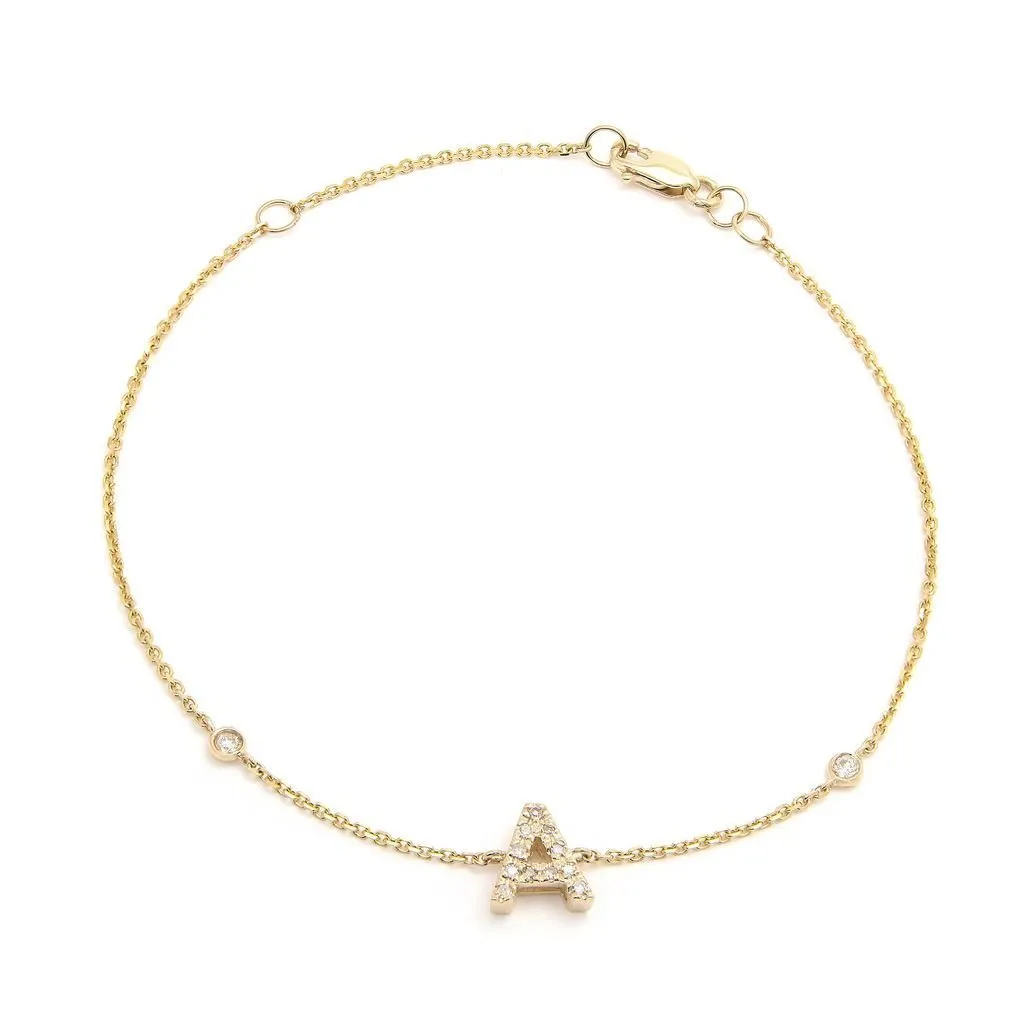 14K Gold Initial "A" Bracelet With Diamonds