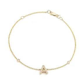 14K Gold Initial "A" Bracelet With Diamonds