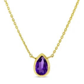 14K Gold Pear Amethyst Birthstone Necklace