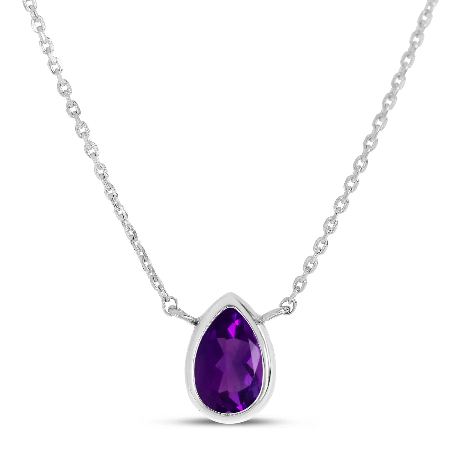 14K Gold Pear Amethyst Birthstone Necklace