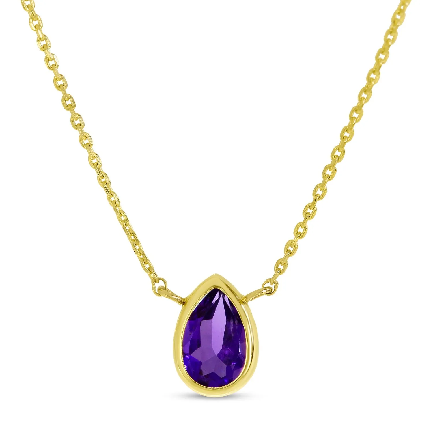 14K Gold Pear Amethyst Birthstone Necklace