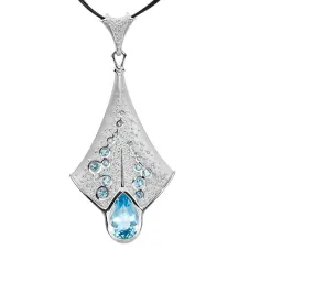 14K Gold Sting Ray Aquamarine and Topaz Pendant