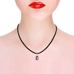 14K Solid Rose Gold & Leather Diamond/Purple Amethyst Oval Cut Necklace