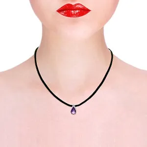 14K Solid Rose Gold & Leather Necklace w/ Purple Amethyst