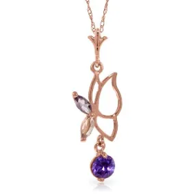 14K Solid Rose Gold Butterfly Necklace w/ Purple Amethysts