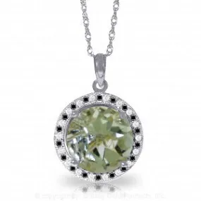 14K Solid White Gold Black / White Diamonds & Green Amethyst Necklace