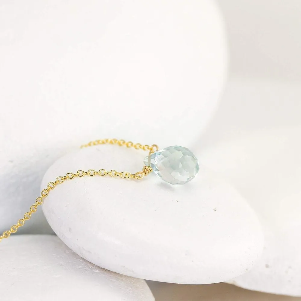 14K Solitaire Necklace with Green Sapphire and Aquamarine