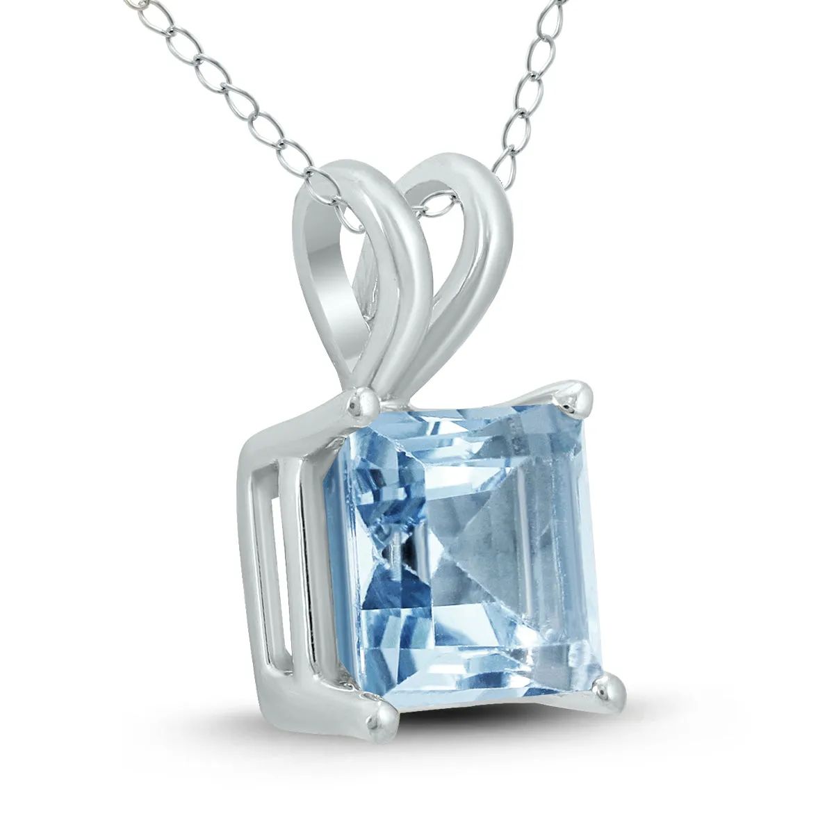 14K White Gold 5Mm Square Aquamarine Pendant