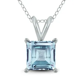 14K White Gold 6Mm Square Aquamarine Pendant