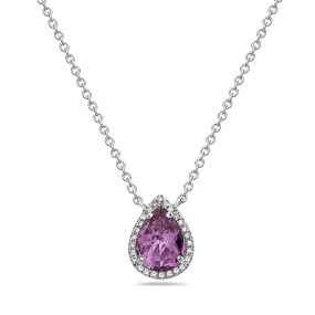 14K White Gold Pear Shape Amethyst And Diamond Necklace