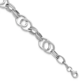 14K White Polished Fancy Link Bracelet