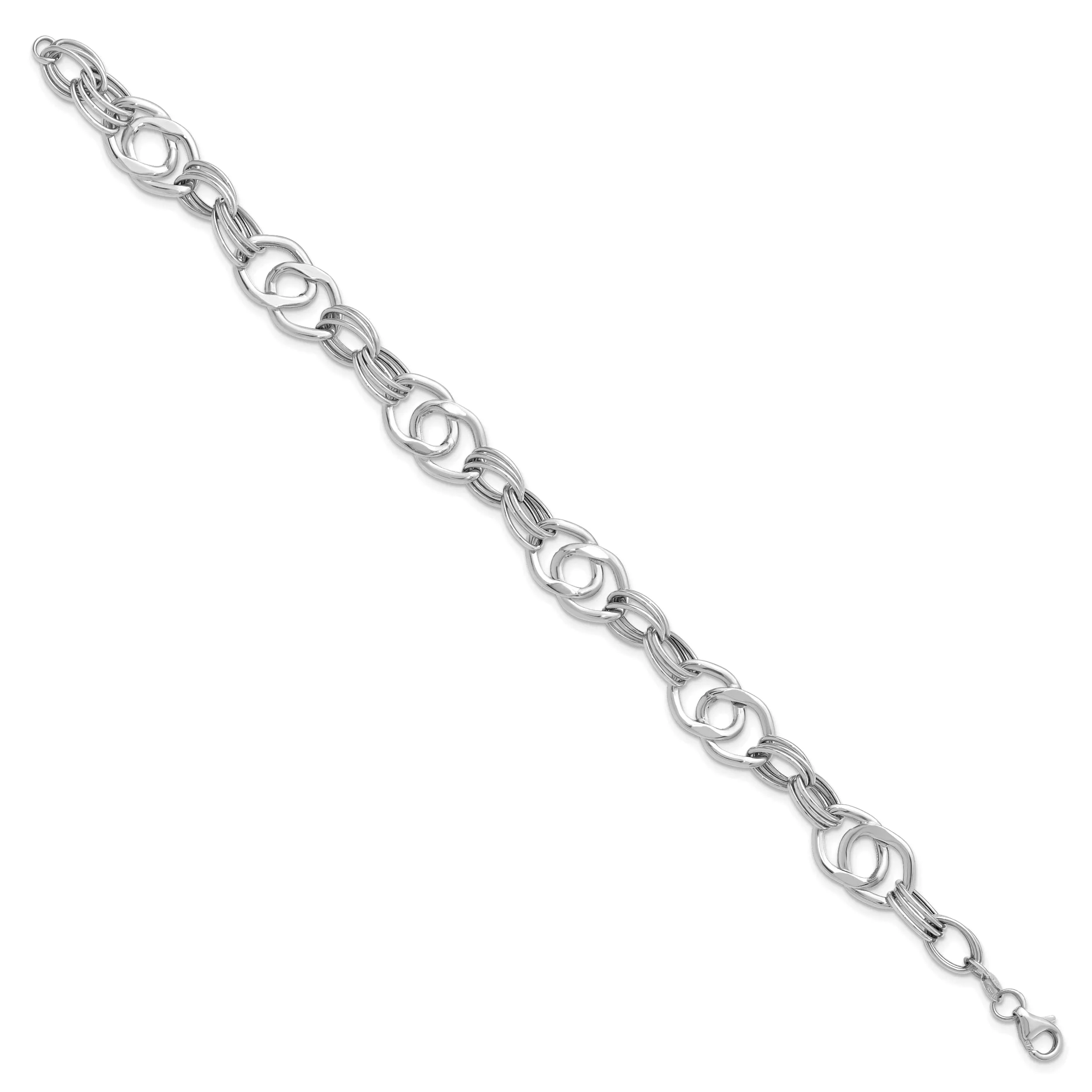 14K White Polished Fancy Link Bracelet