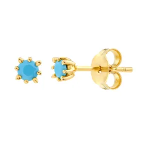 14K Yellow Gold 3.00mm Round Turquoise Stud Earrings