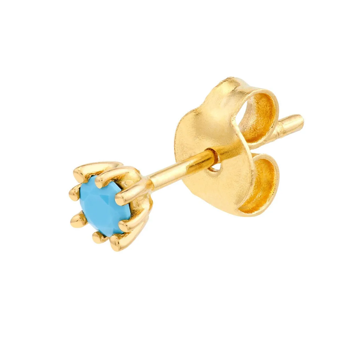 14K Yellow Gold 3.00mm Round Turquoise Stud Earrings