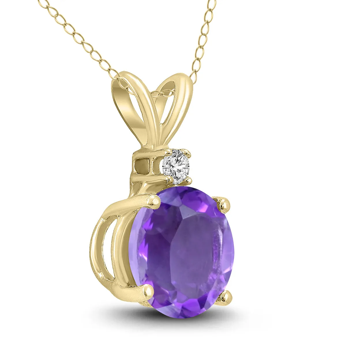 14K Yellow Gold 5Mm Round Amethyst And Diamond Pendant