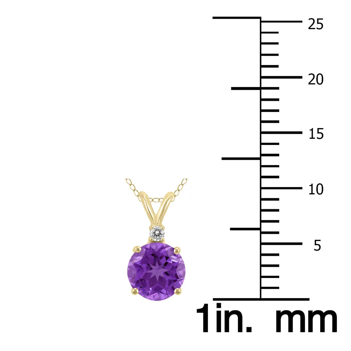 14K Yellow Gold 5Mm Round Amethyst And Diamond Pendant