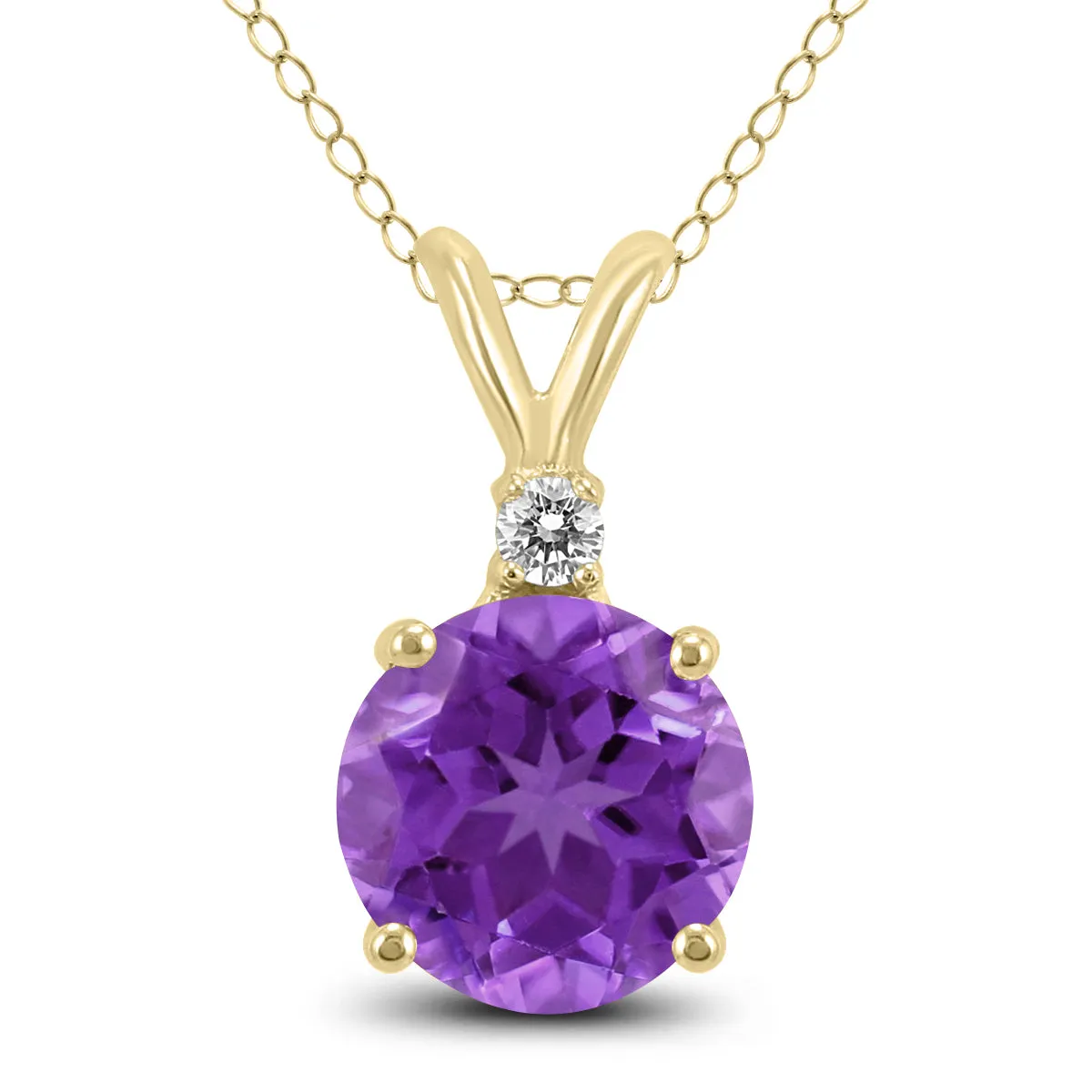 14K Yellow Gold 5Mm Round Amethyst And Diamond Pendant