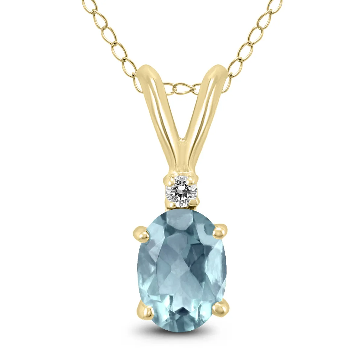 14K Yellow Gold 5X3Mm Oval Aquamarine And Diamond Pendant