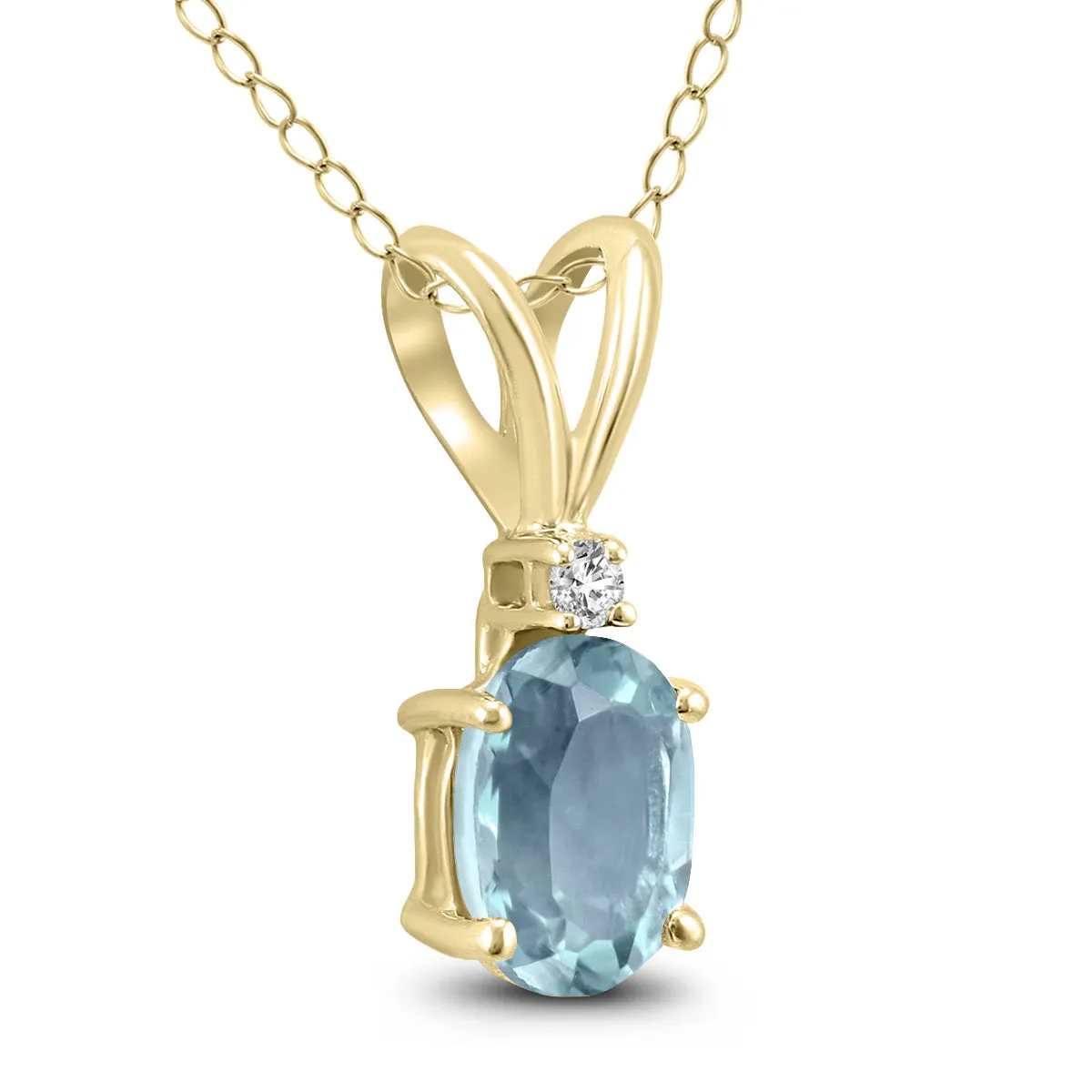 14K Yellow Gold 5X3Mm Oval Aquamarine And Diamond Pendant